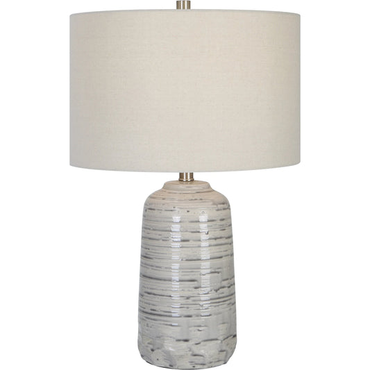 Cyclone Table Lamp by Uttermost in nickel. Made from ceramic, iron, fabric in a modern style.