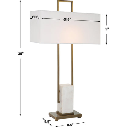 Column Table Lamp by Uttermost in brass. Made from steel, marble in a modern style.
