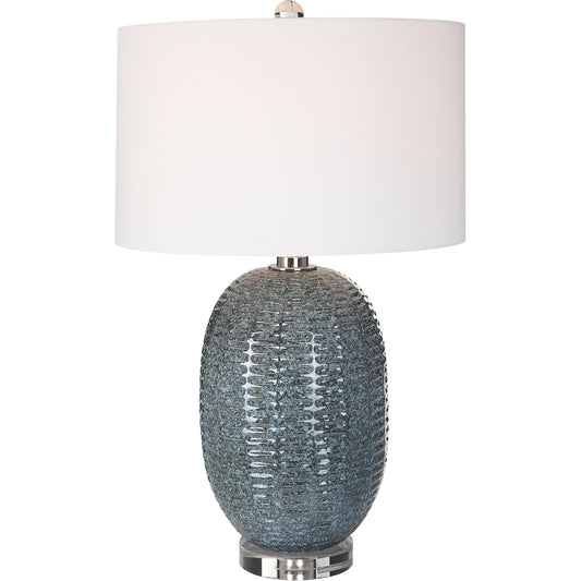 Caralina Table Lamp by Uttermost in mottled blue-green. Made from ceramic, crystal, iron, fabric in a modern style.