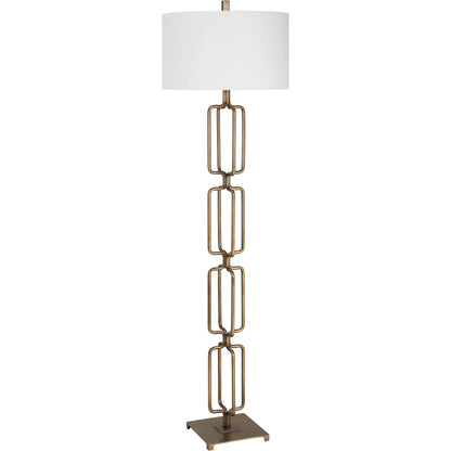 Link Floor Lamp by Uttermost in antique gold. Made from iron, fabric in a modern style.
