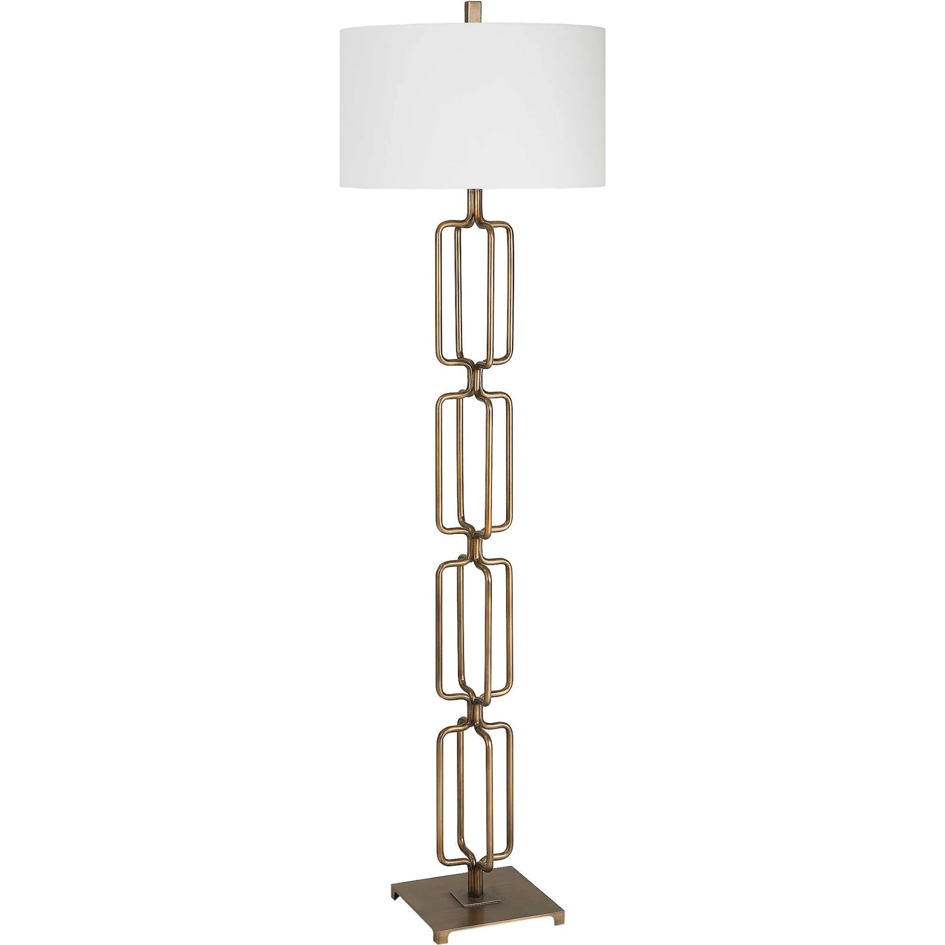 Link Floor Lamp by Uttermost in antique gold. Made from iron, fabric in a modern style.