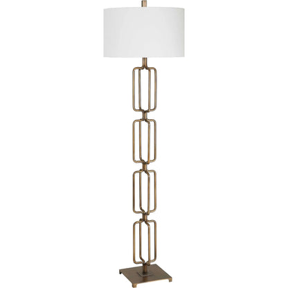 Link Floor Lamp by Uttermost in antique gold. Made from iron, fabric in a modern style.