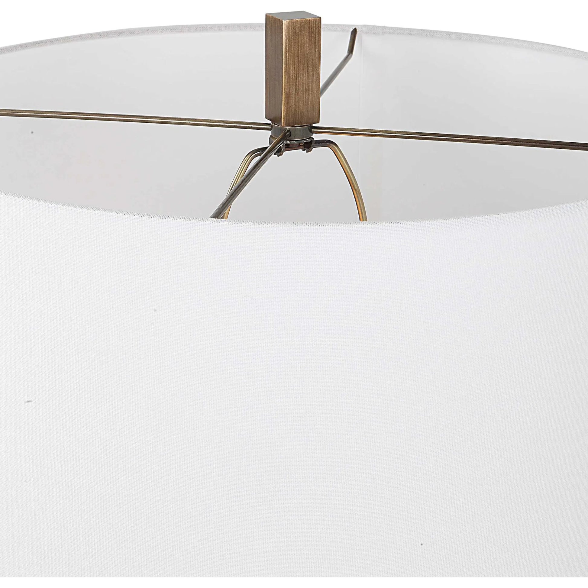 Link Floor Lamp by Uttermost in antique gold. Made from iron, fabric in a modern style.