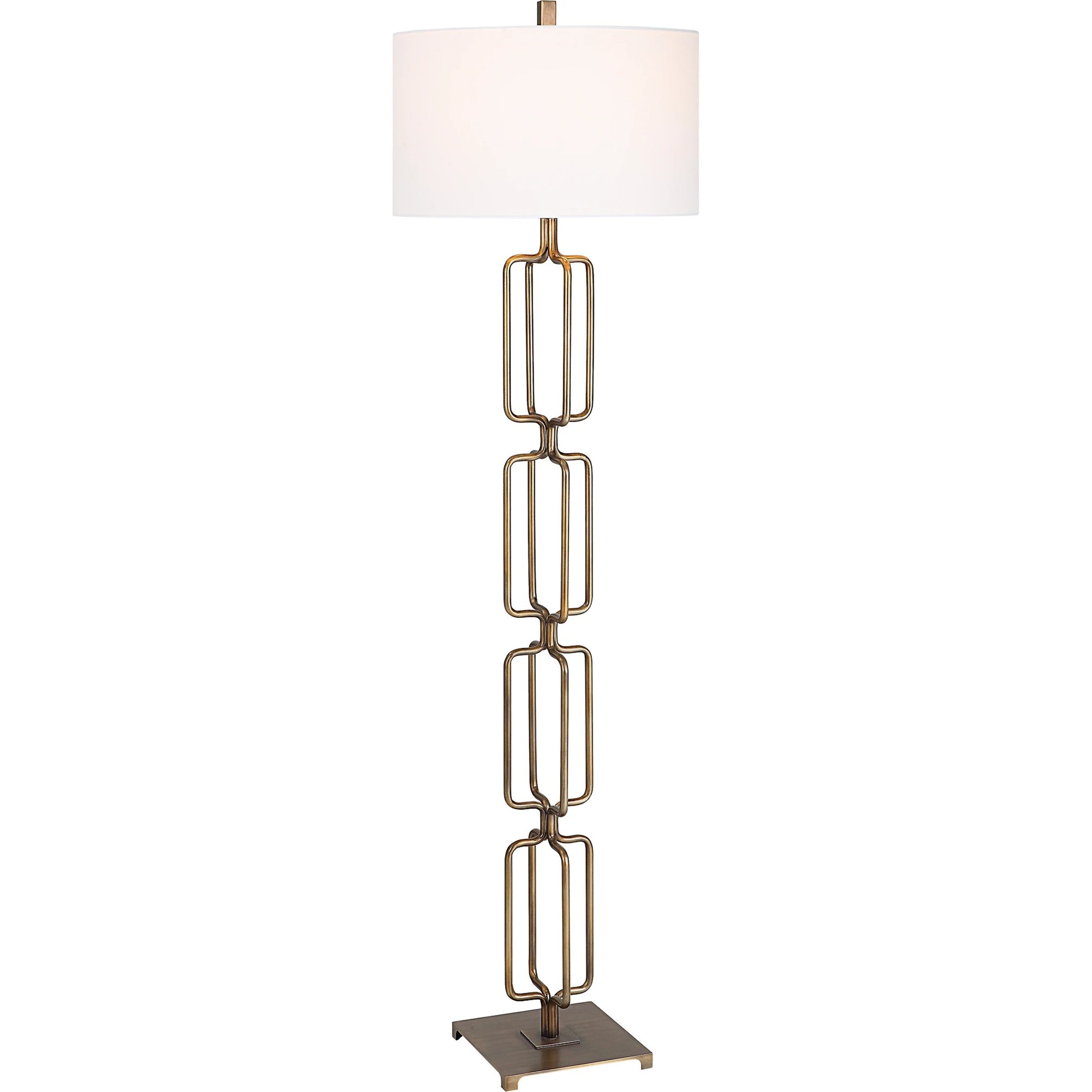 Link Floor Lamp by Uttermost in antique gold. Made from iron, fabric in a modern style.