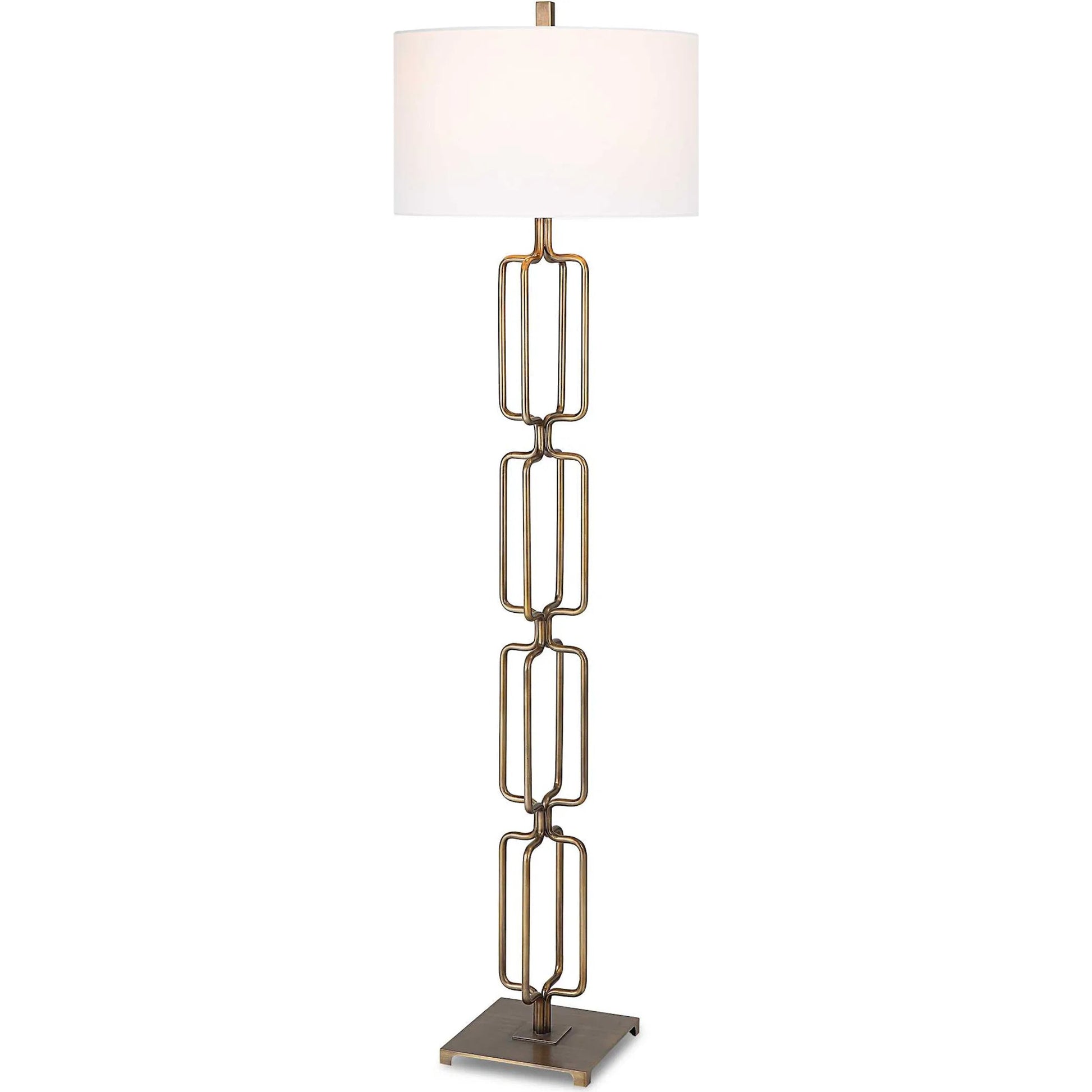 Link Floor Lamp by Uttermost in antique gold. Made from iron, fabric in a modern style.
