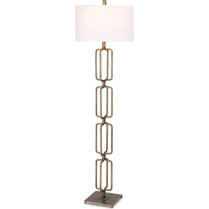 Link Floor Lamp by Uttermost in antique gold. Made from iron, fabric in a modern style.