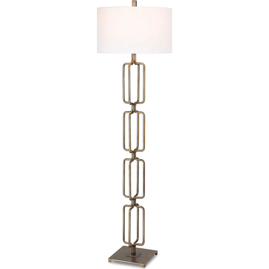 Link Floor Lamp by Uttermost in antique gold. Made from iron, fabric in a modern style.
