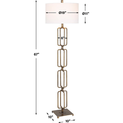 Link Floor Lamp by Uttermost in antique gold. Made from iron, fabric in a modern style.