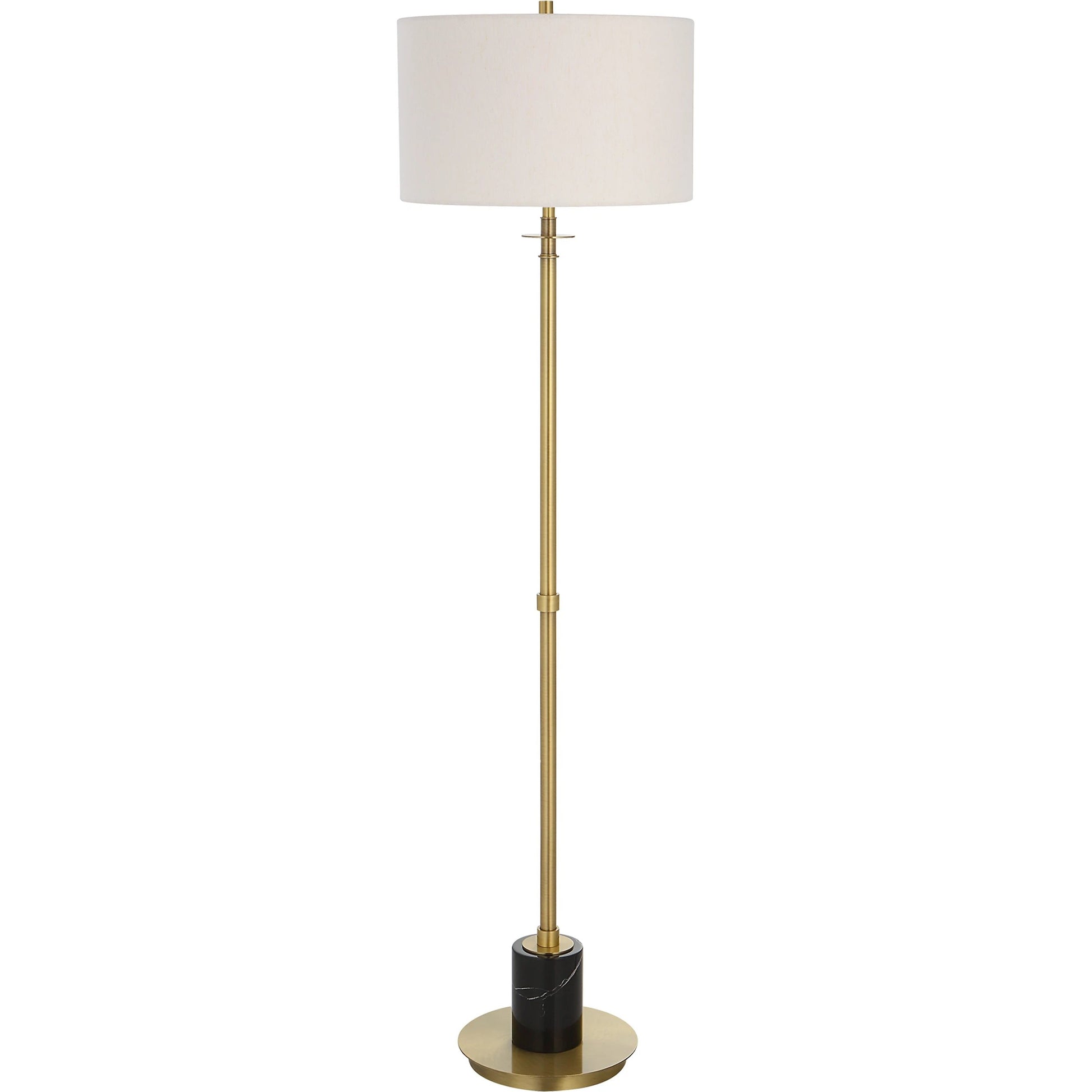 Guard Floor Lamp by Uttermost in brass. Made from iron, marble, fabric in a modern style.