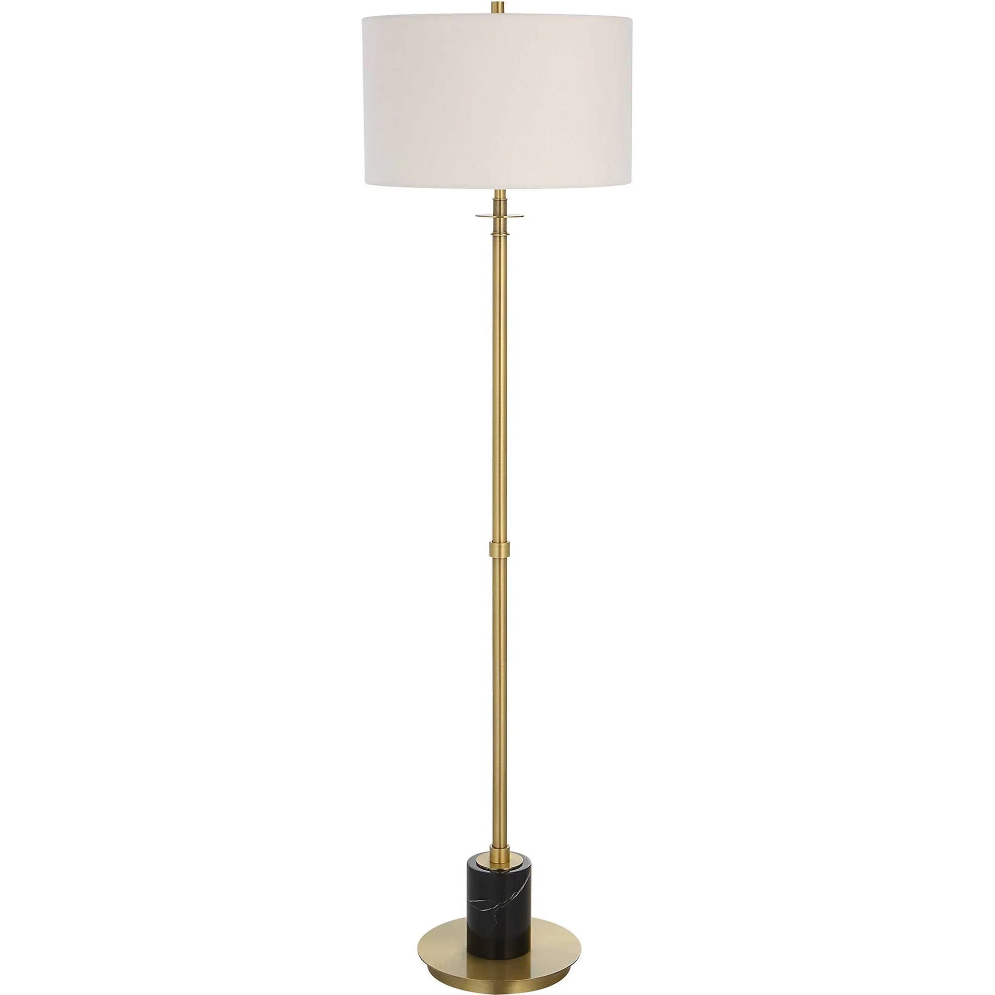 Guard Floor Lamp by Uttermost in brass. Made from iron, marble, fabric in a modern style.