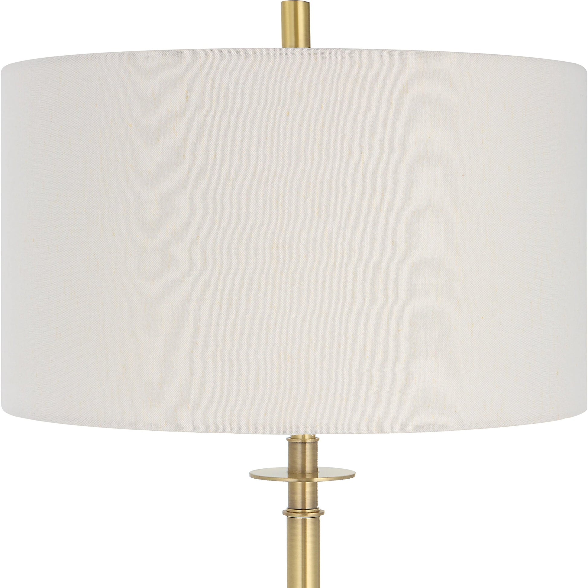 Guard Floor Lamp by Uttermost in brass. Made from iron, marble, fabric in a modern style.