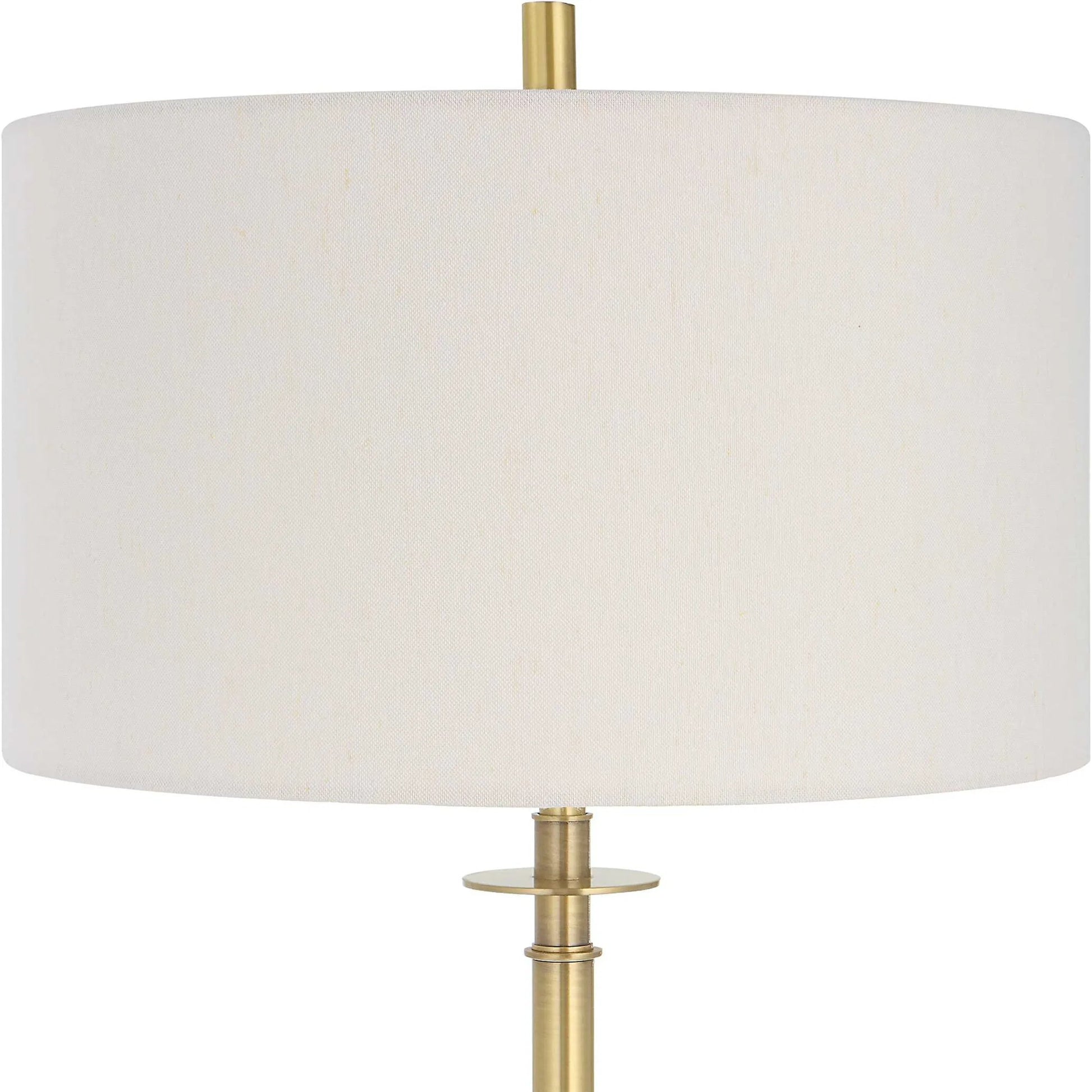 Guard Floor Lamp by Uttermost in brass. Made from iron, marble, fabric in a modern style.