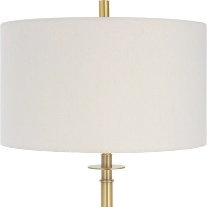 Guard Floor Lamp by Uttermost in brass. Made from iron, marble, fabric in a modern style.