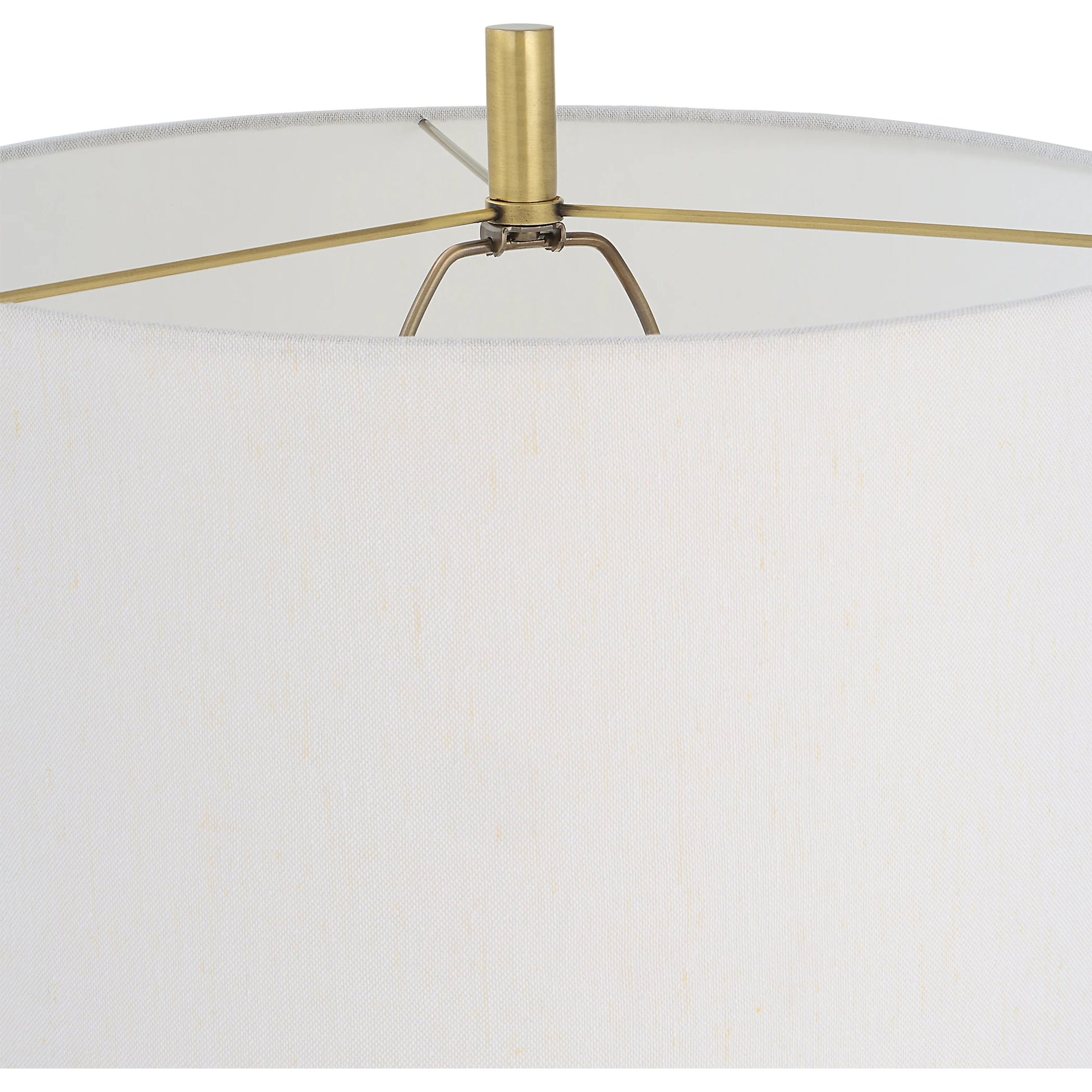 Guard Floor Lamp by Uttermost in brass. Made from iron, marble, fabric in a modern style.
