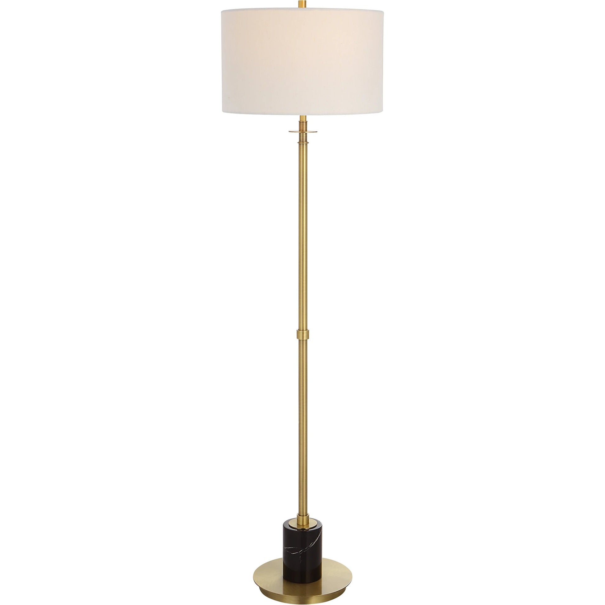 Guard Floor Lamp by Uttermost in brass. Made from iron, marble, fabric in a modern style.