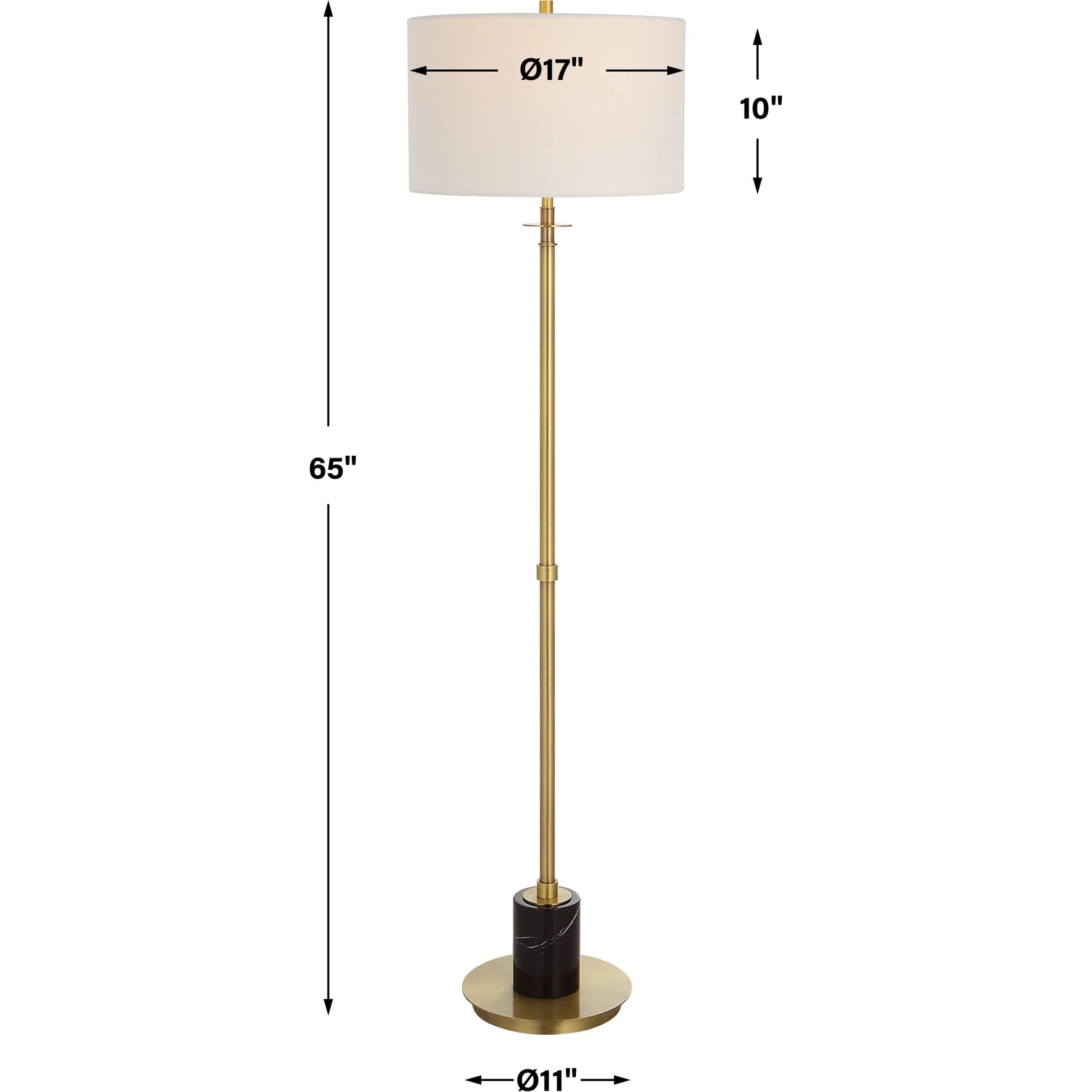 Guard Floor Lamp by Uttermost in brass. Made from iron, marble, fabric in a modern style.