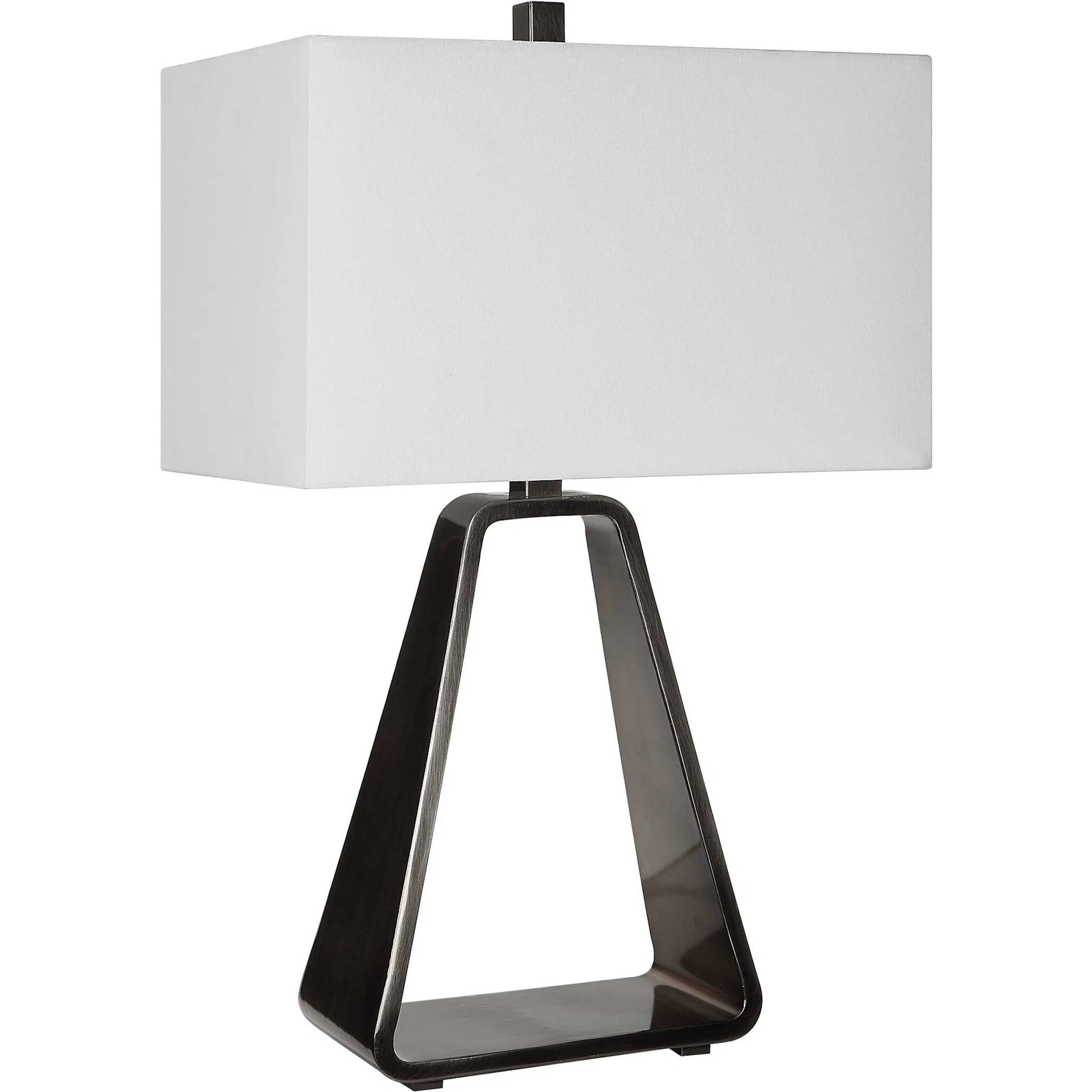 Halo Table Lamp by Uttermost in antique nickel. Made from steel, fabric in a modern style.