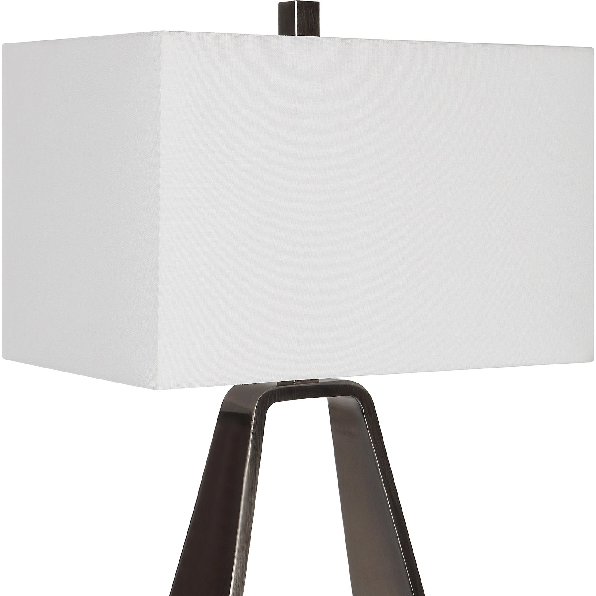 Halo Table Lamp by Uttermost in antique nickel. Made from steel, fabric in a modern style.