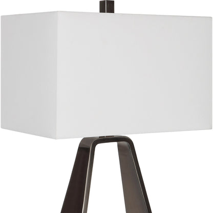 Halo Table Lamp by Uttermost in antique nickel. Made from steel, fabric in a modern style.