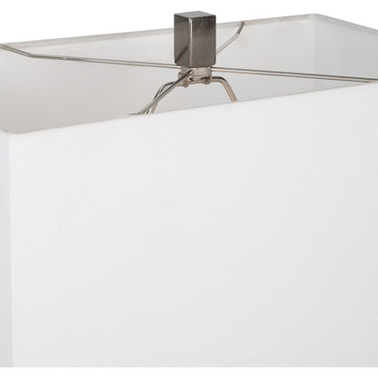 Halo Table Lamp by Uttermost in antique nickel. Made from steel, fabric in a modern style.