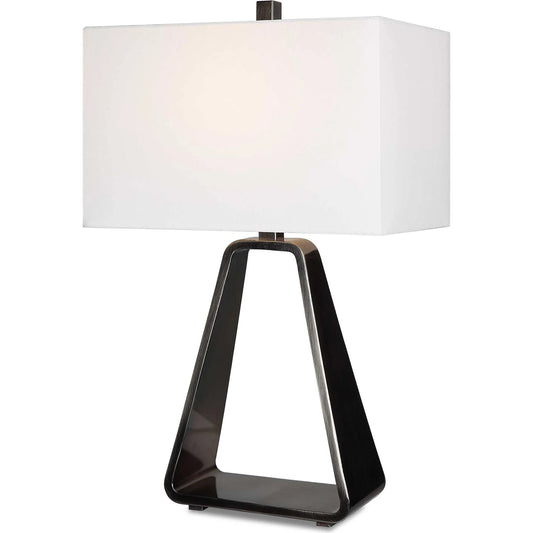 001 SI-1981395 | Primary Silo | Halo Table Lamp by Uttermost in antique nickel. Made from steel, fabric in a modern style.