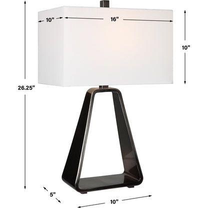 Halo Table Lamp by Uttermost in antique nickel. Made from steel, fabric in a modern style.