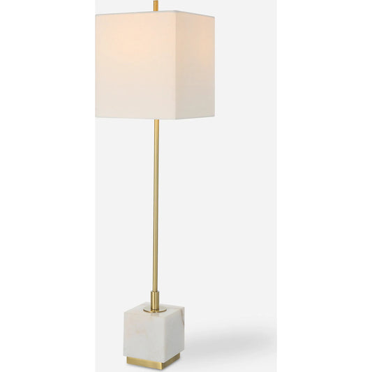 Escort Buffet Lamp by Uttermost. Made from metal, marble, fabric in a modern style.