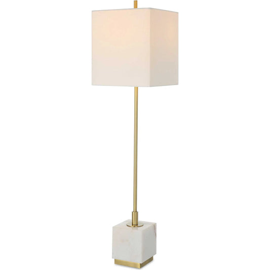 Escort Buffet Lamp by Uttermost in brass. Made from metal, marble, fabric in a modern style.