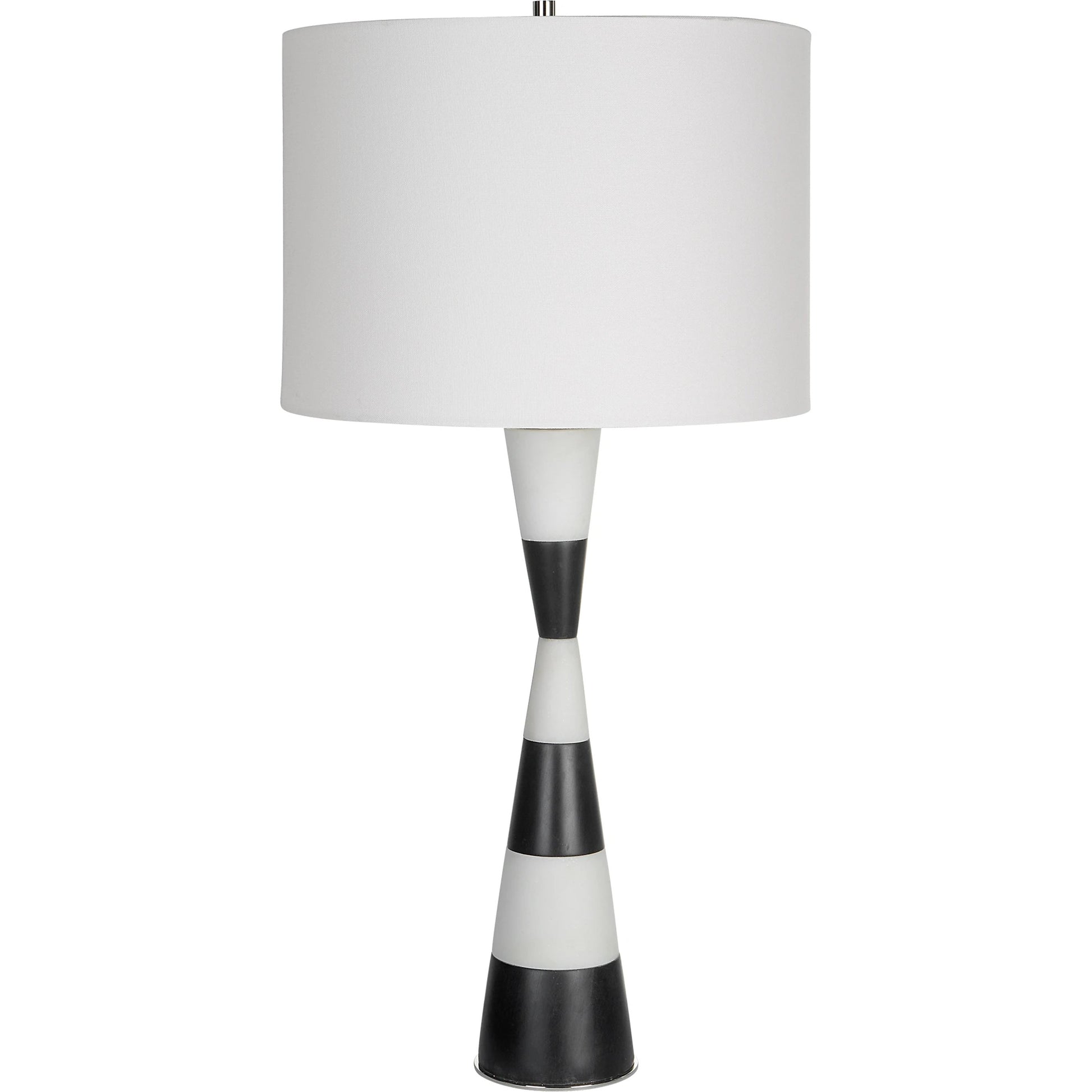 Bandeau Banded Table Lamp by Uttermost in black, white. Made from rice stone, iron, linen, resin in a modern style.