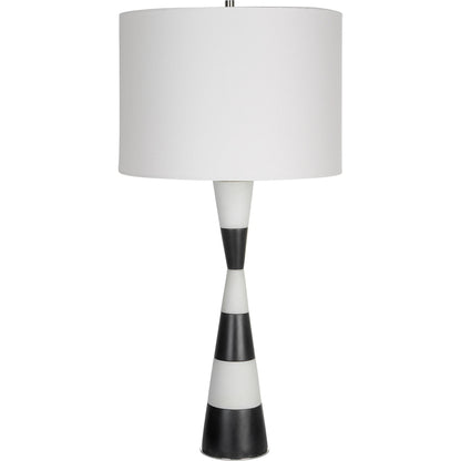 Bandeau Banded Table Lamp by Uttermost in black, white. Made from rice stone, iron, linen, resin in a modern style.