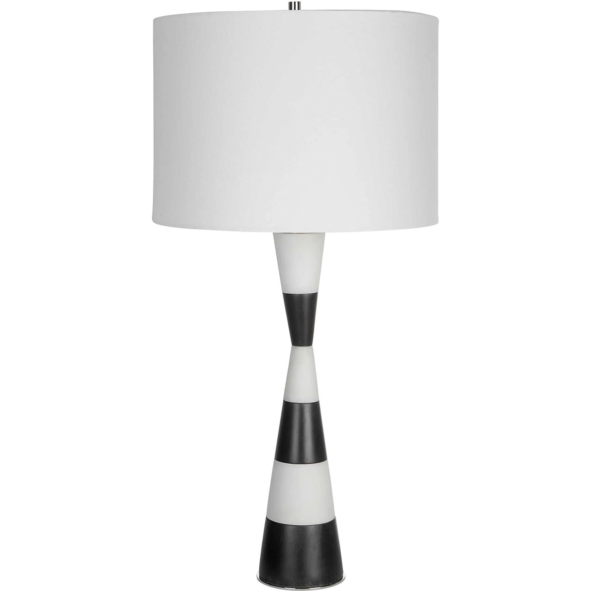 Bandeau Banded Table Lamp by Uttermost in black, white. Made from rice stone, iron, linen, resin in a modern style.