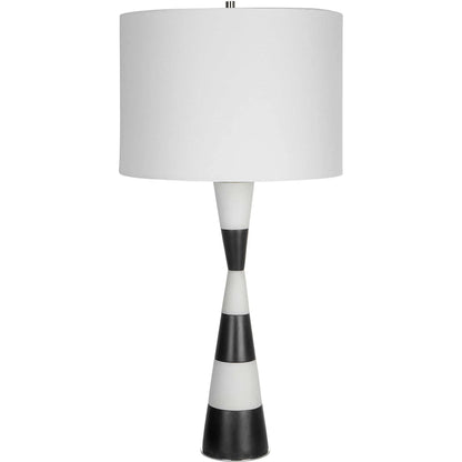 Bandeau Banded Table Lamp by Uttermost in black, white. Made from rice stone, iron, linen, resin in a modern style.