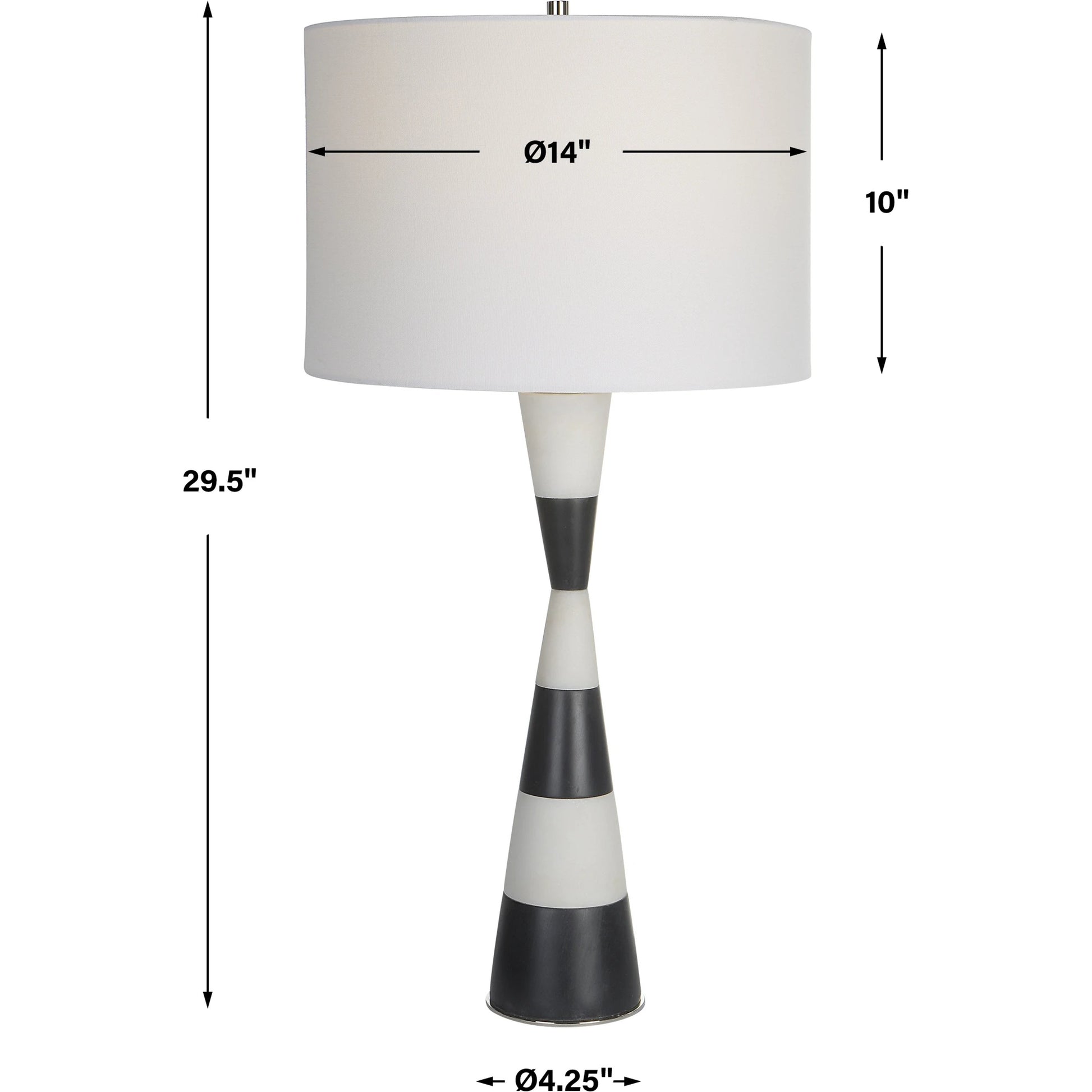 Bandeau Banded Table Lamp by Uttermost in black, white. Made from rice stone, iron, linen, resin in a modern style.