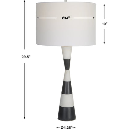 Bandeau Banded Table Lamp by Uttermost in black, white. Made from rice stone, iron, linen, resin in a modern style.