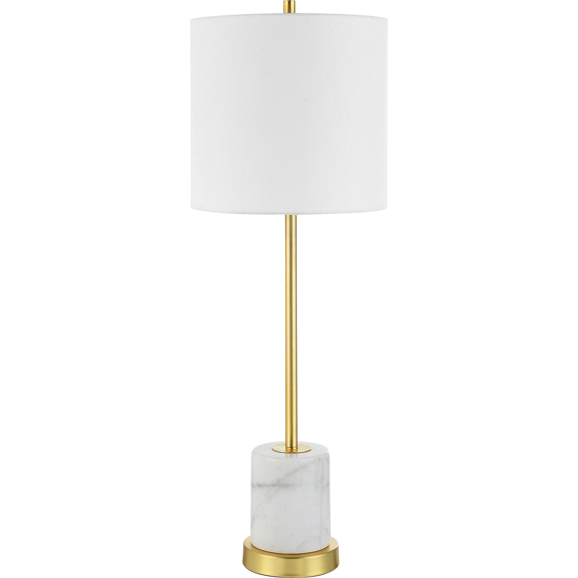 Turret Buffet Lamp by Uttermost in brushed gold. Made from marble, metal, fabric in a modern style.