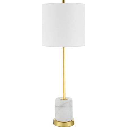 Turret Buffet Lamp by Uttermost in brushed gold. Made from marble, metal, fabric in a modern style.