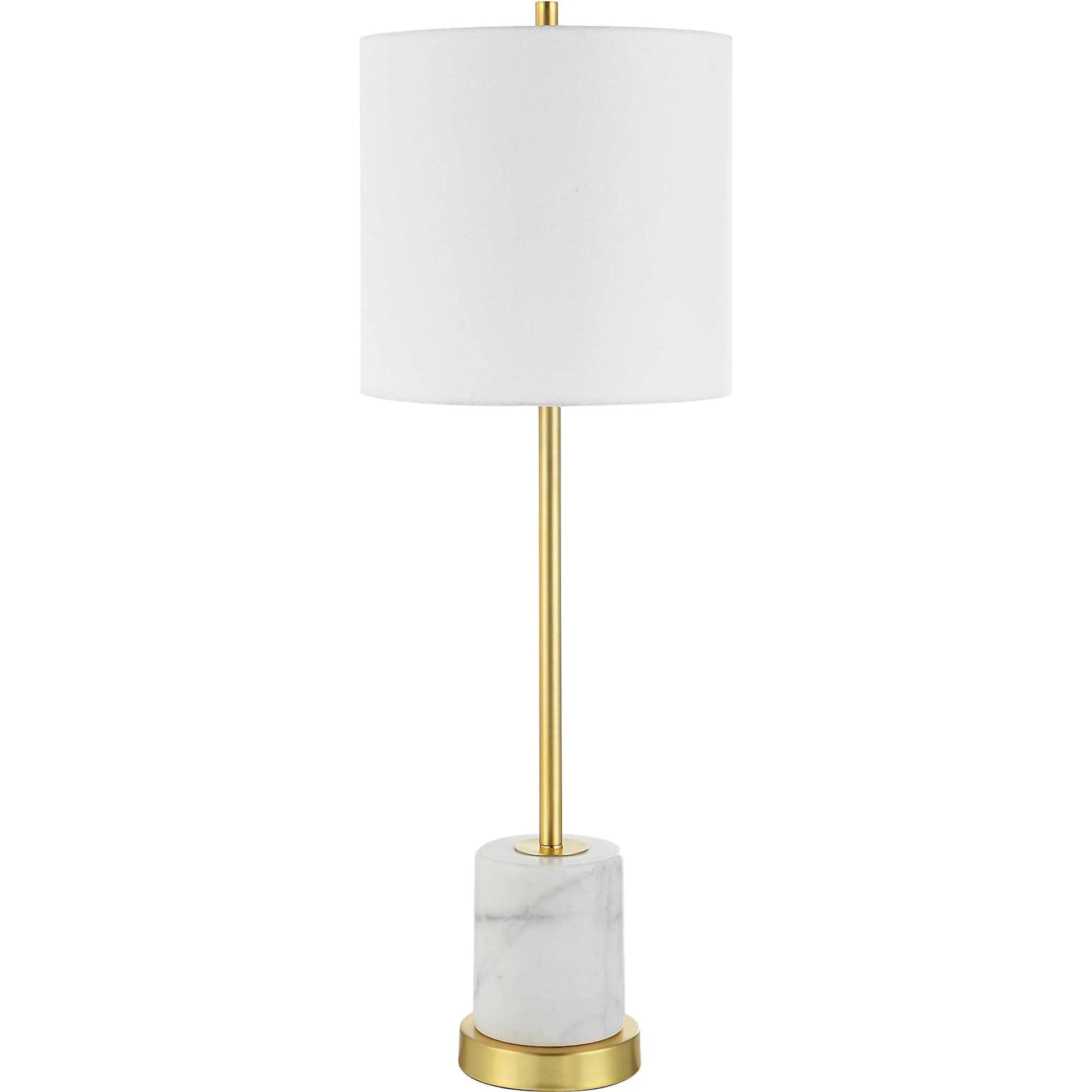 Turret Buffet Lamp by Uttermost in brushed gold. Made from marble, metal, fabric in a modern style.