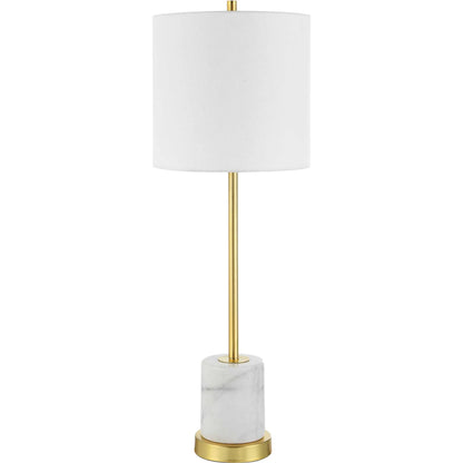 Turret Buffet Lamp by Uttermost in brushed gold. Made from marble, metal, fabric in a modern style.
