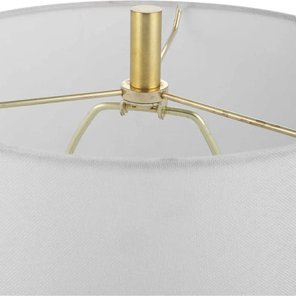 Turret Buffet Lamp by Uttermost in brushed gold. Made from marble, metal, fabric in a modern style.