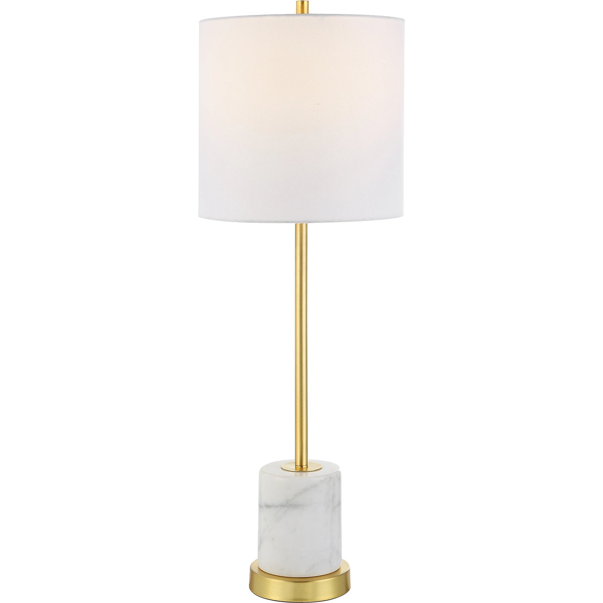 Turret Buffet Lamp by Uttermost in brushed gold. Made from marble, metal, fabric in a modern style.