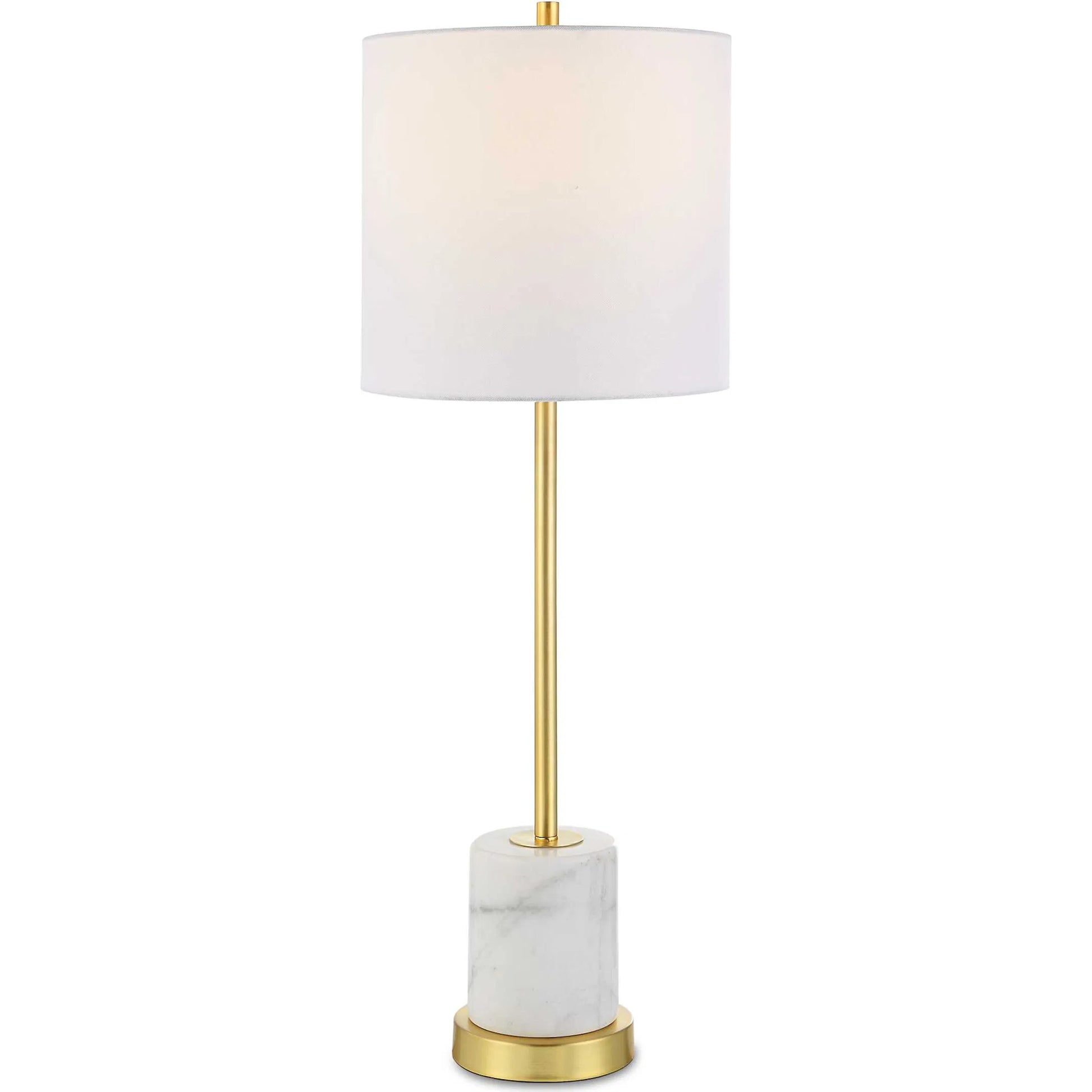 Turret Buffet Lamp by Uttermost in brushed gold. Made from marble, metal, fabric in a modern style.