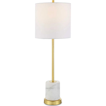 Turret Buffet Lamp by Uttermost in brushed gold. Made from marble, metal, fabric in a modern style.
