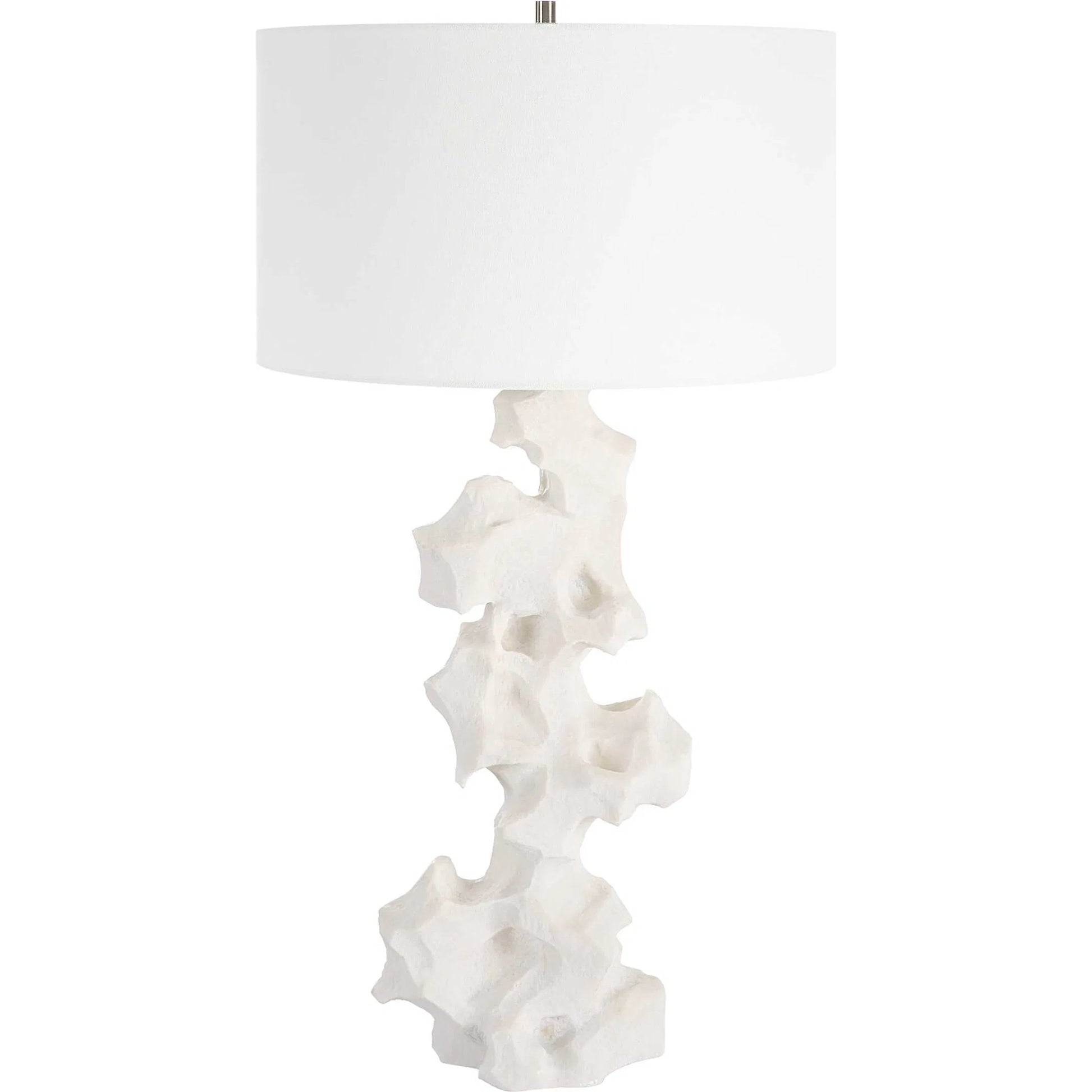 Remnant Table Lamp by Uttermost in white. Made from man-made stone, iron, fabric in a modern style.