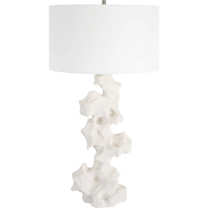 Remnant Table Lamp by Uttermost in white. Made from man-made stone, iron, fabric in a modern style.