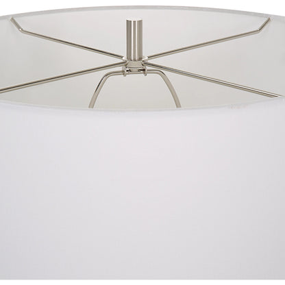 Remnant Table Lamp by Uttermost in white. Made from man-made stone, iron, fabric in a modern style.