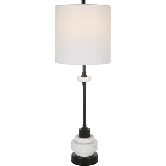 Alliance Buffet Lamp by Uttermost in white marble, satin black. Made from marble, iron, fabric in a modern style.