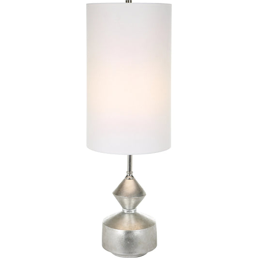 Vial Buffet Lamp by Uttermost in silver leaf. Made from polyresin, iron, fabric in a modern style.