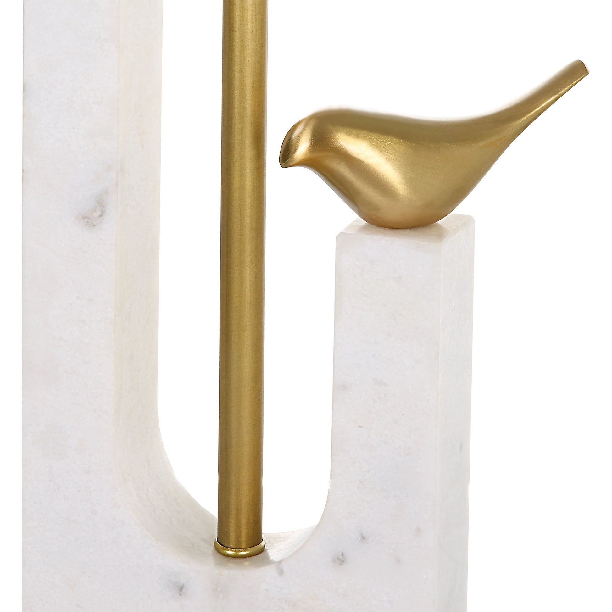 Songbirds Table Lamp by Uttermost in white, brushed brass. Made from marble, iron, brass, fabric in a modern style.