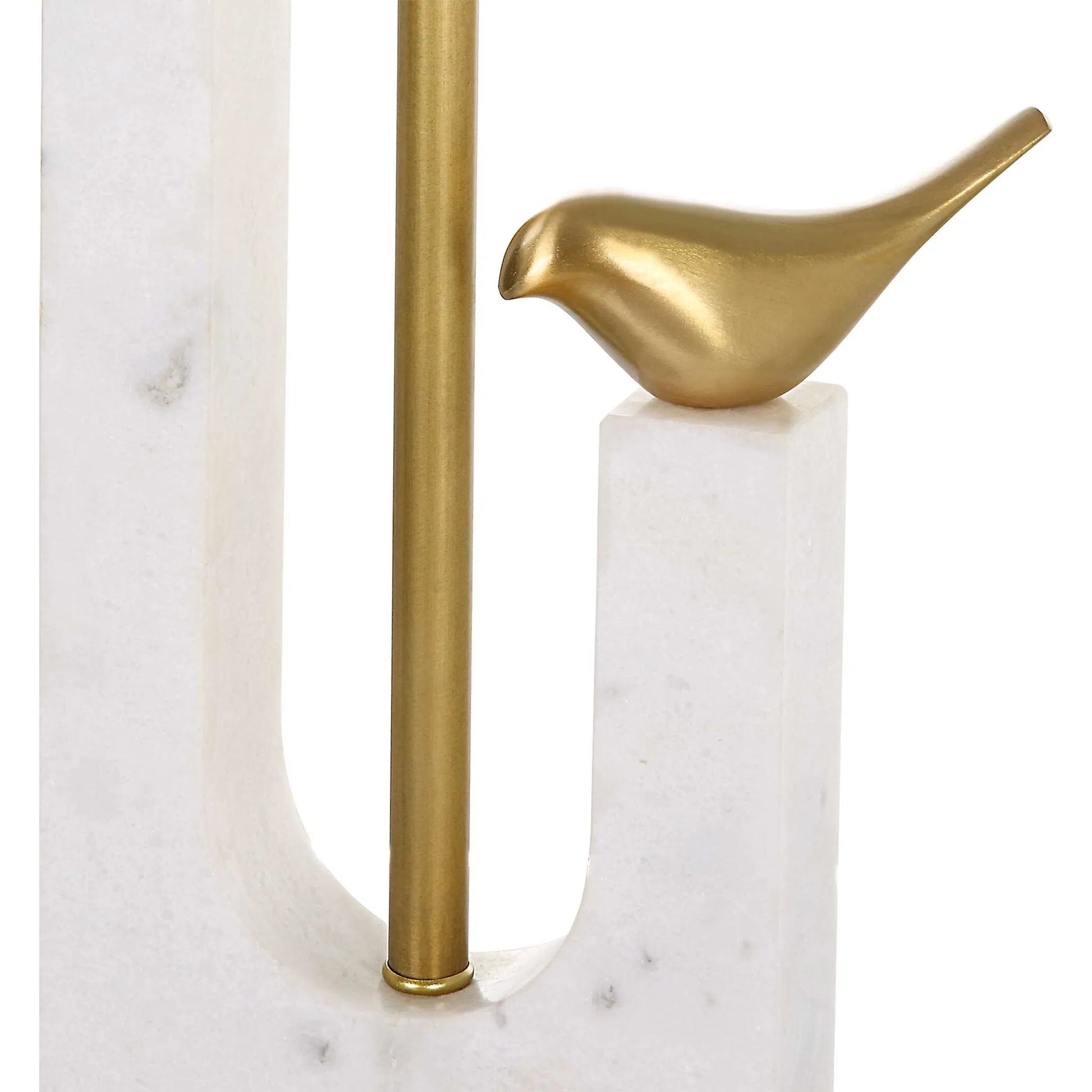 Songbirds Table Lamp by Uttermost in white, brushed brass. Made from marble, iron, brass, fabric in a modern style.