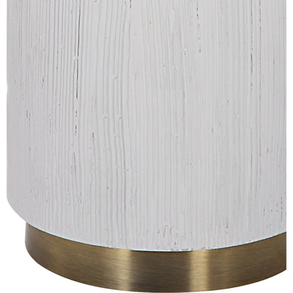 Ruse Table Lamp by Uttermost in whitewash, brushed brass. Made from resin, iron, fabric in a modern style.